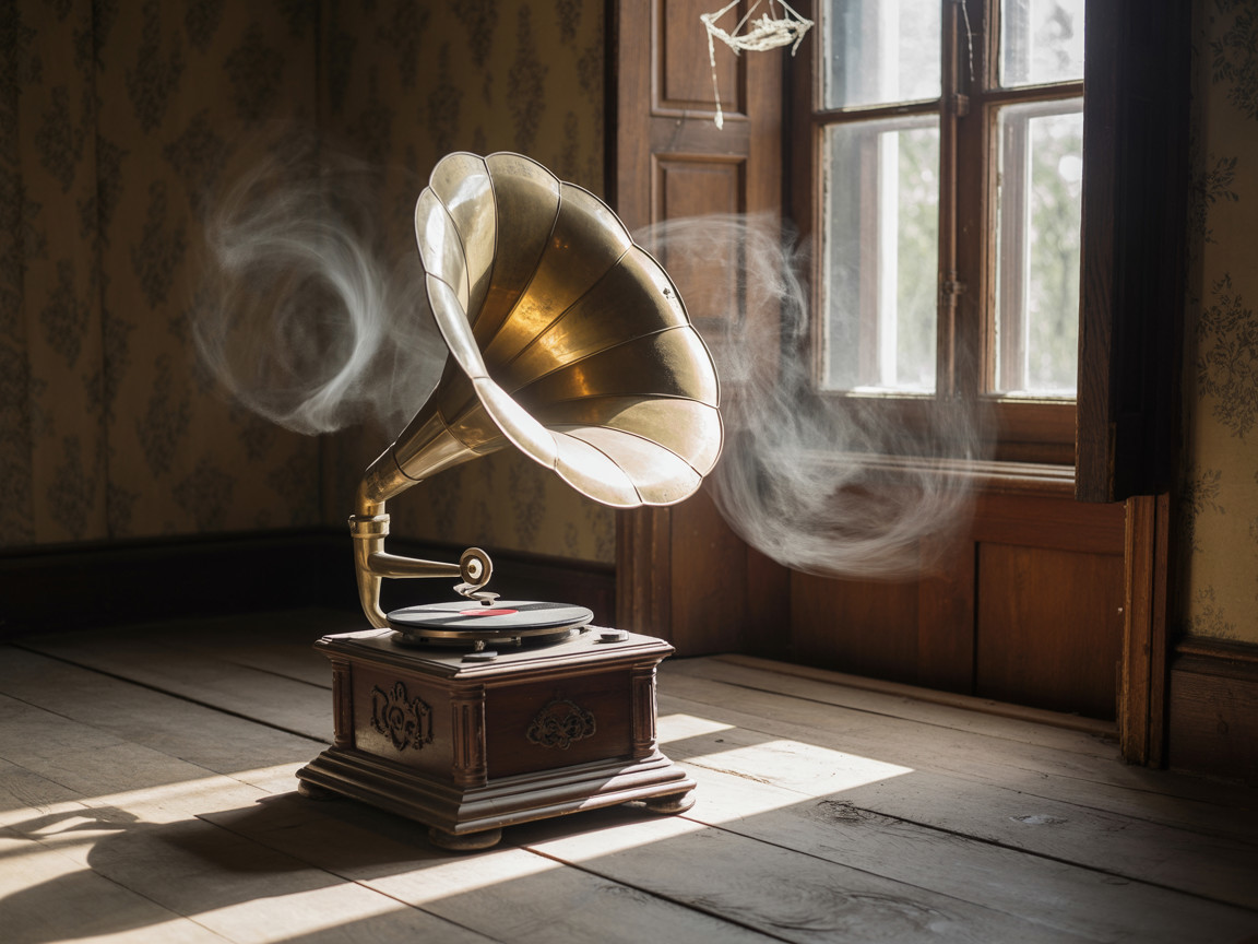 Vintage Gramophone in Sunlit Rustic Room