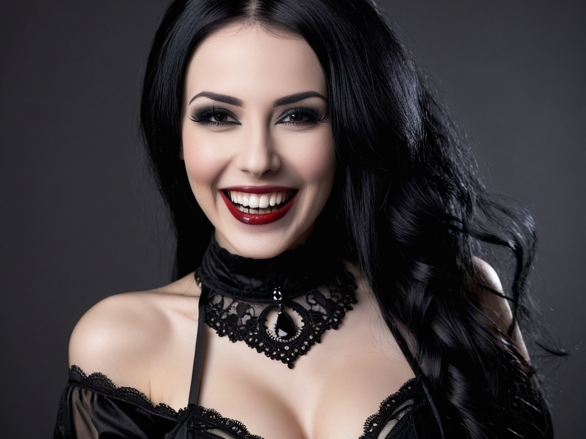 Woman in Black Lace Top with Bold Makeup