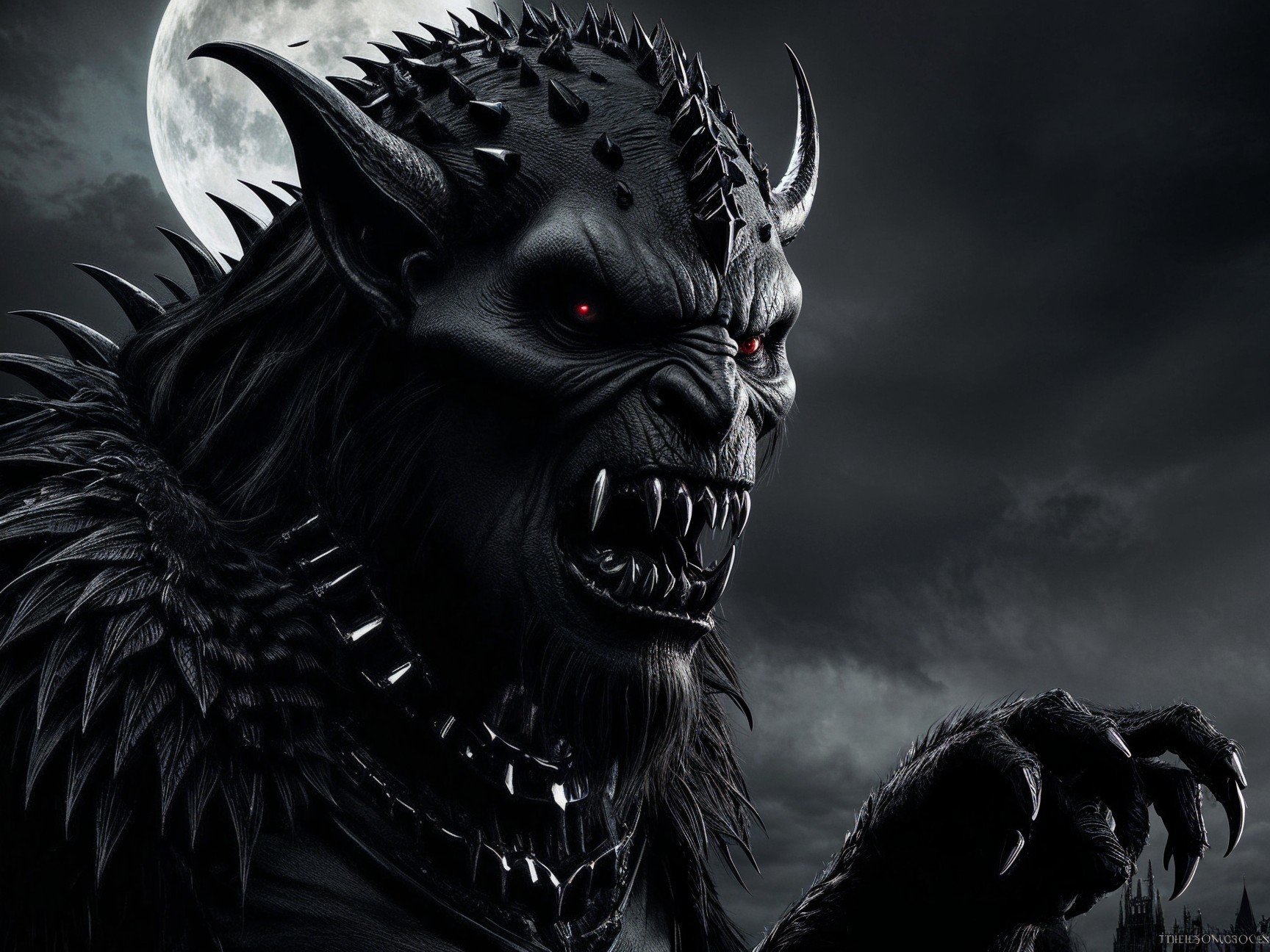 Dark Creature with Sharp Features and Red Eyes