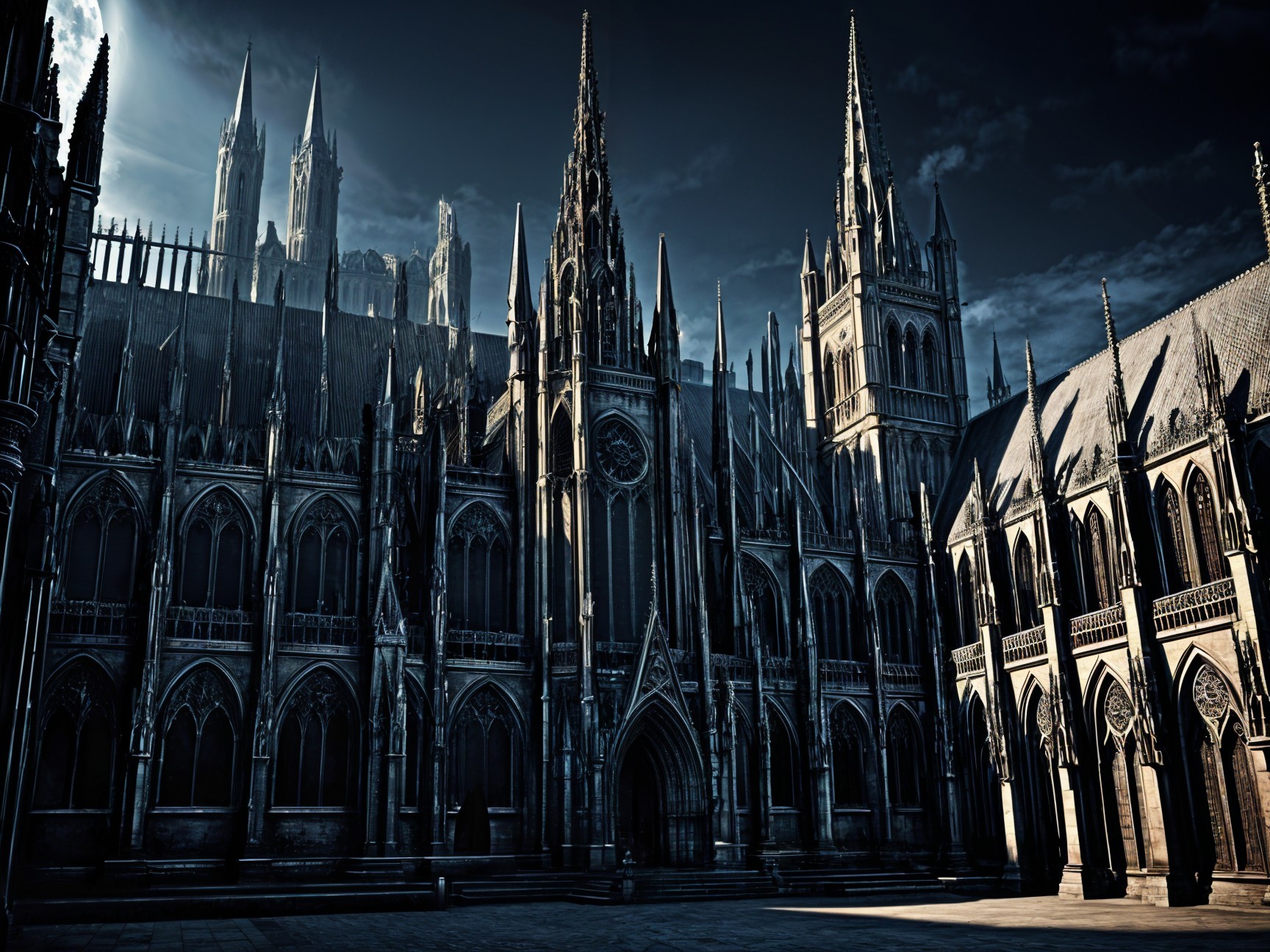 Gothic Cathedral with Spires and Intricate Architecture