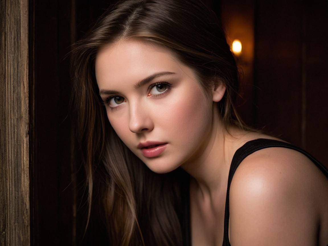 Close-Up Portrait of Young Woman in Warm Lighting