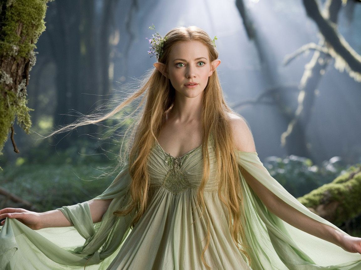 Serene Elf in a Misty Forest with Sunlight Filtering