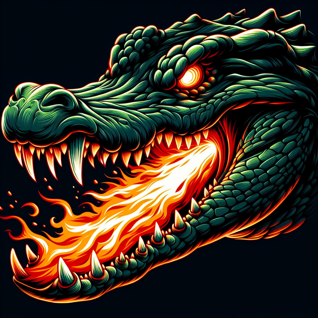 Intricate Dragon Head with Flames and Dark Background