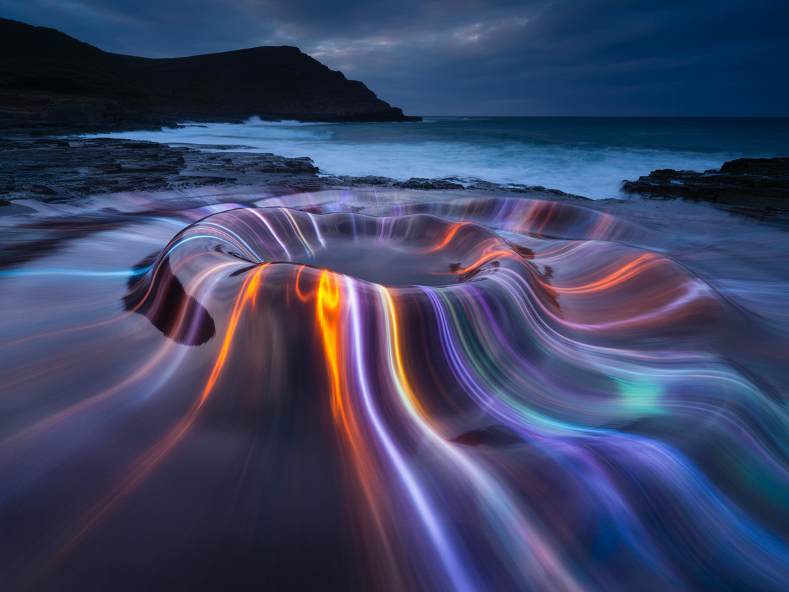 Twilight Coastal Scene with Colorful Tide Pool