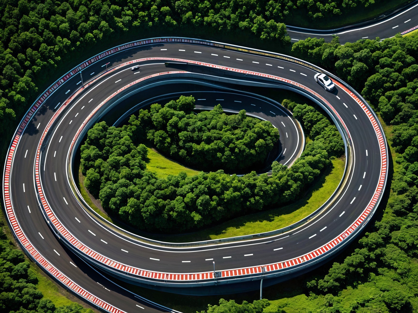 Aerial View of Winding Highway Through Lush Greenery