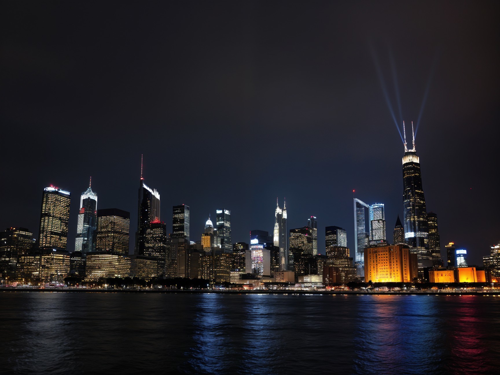 Vibrant Night City Skyline with Skyscrapers and Lights