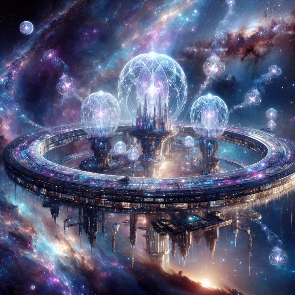 Futuristic Space Station in Cosmic Landscape