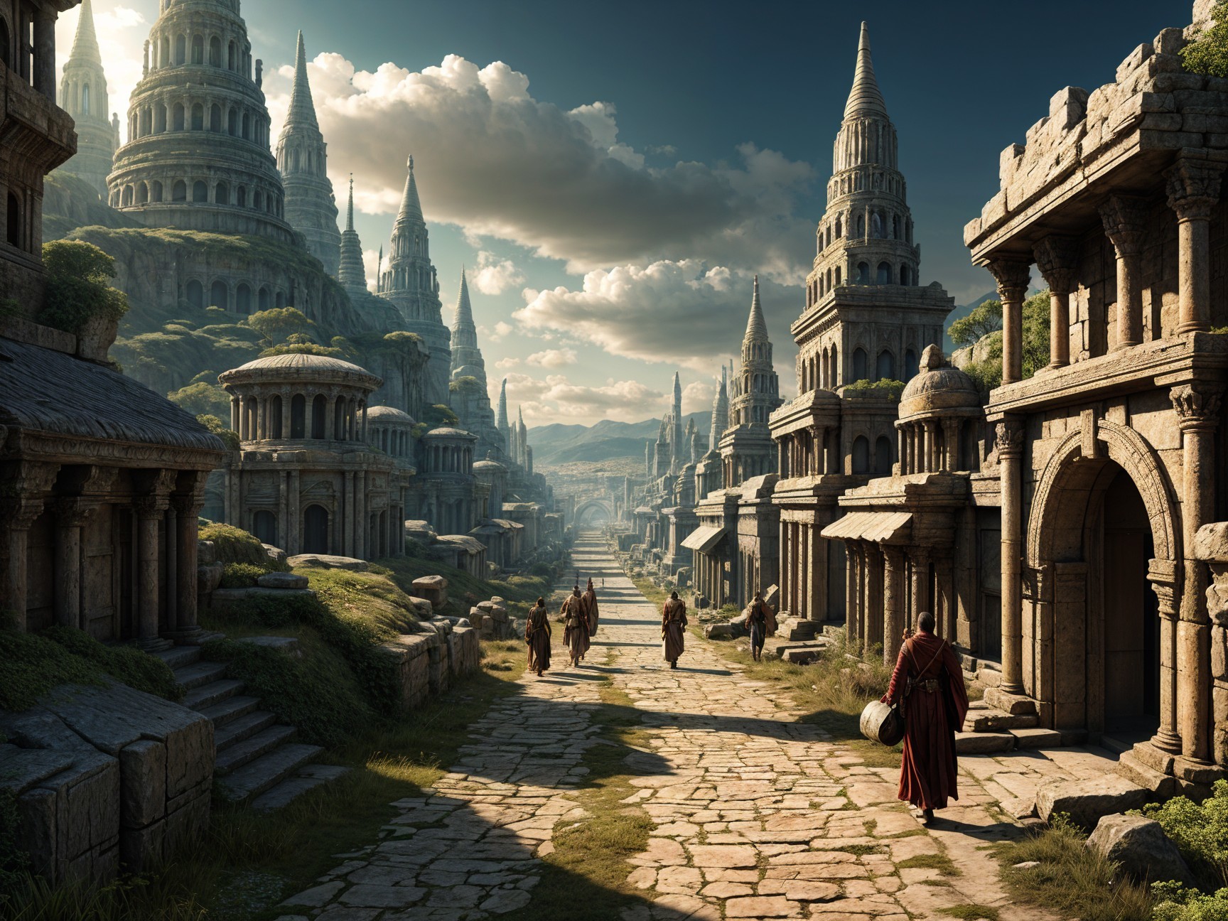 Majestic Ancient City with Towering Spires