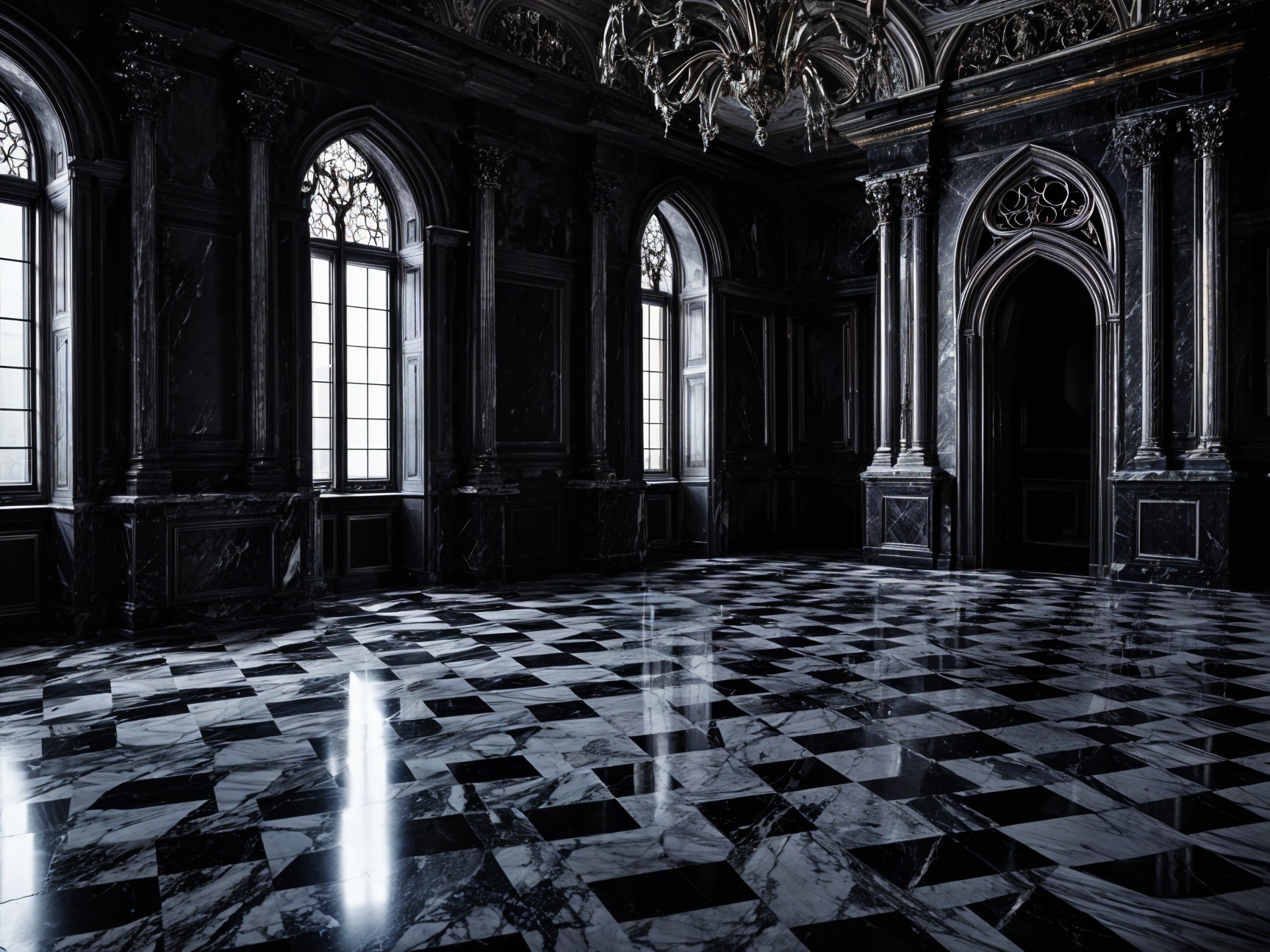 Opulent Dimly Lit Room with Black Marble Flooring