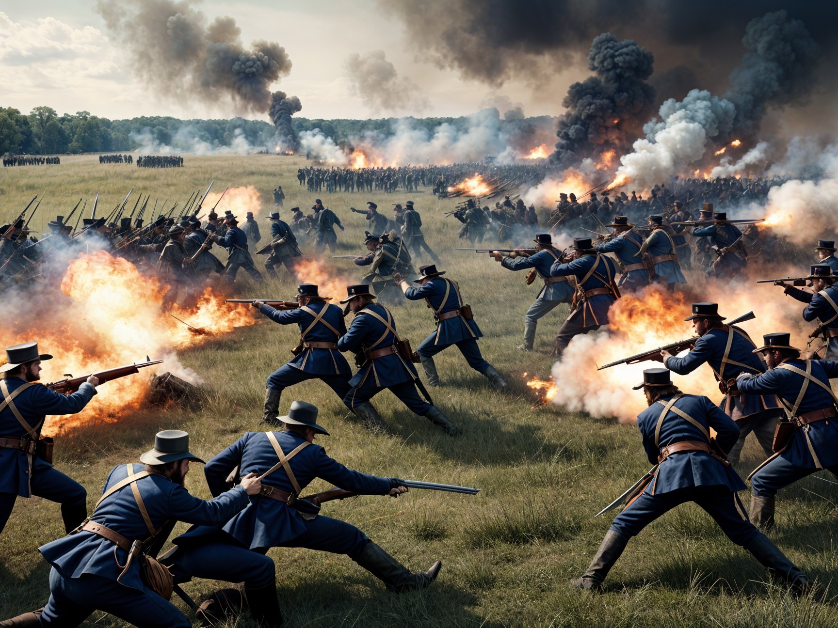 Dramatic Battlefield Scene with Soldiers in Combat