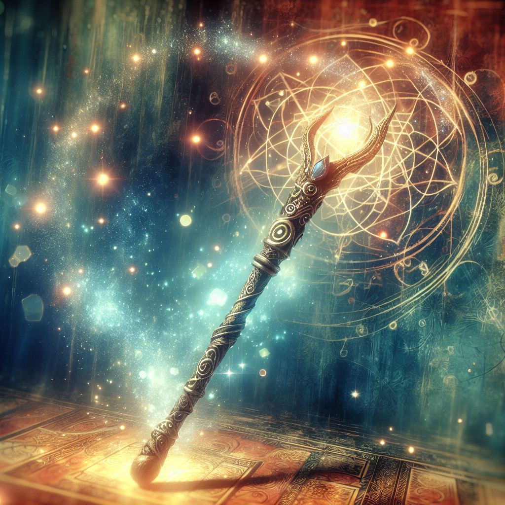 Mystical Staff with Intricate Carvings and Glowing Orb