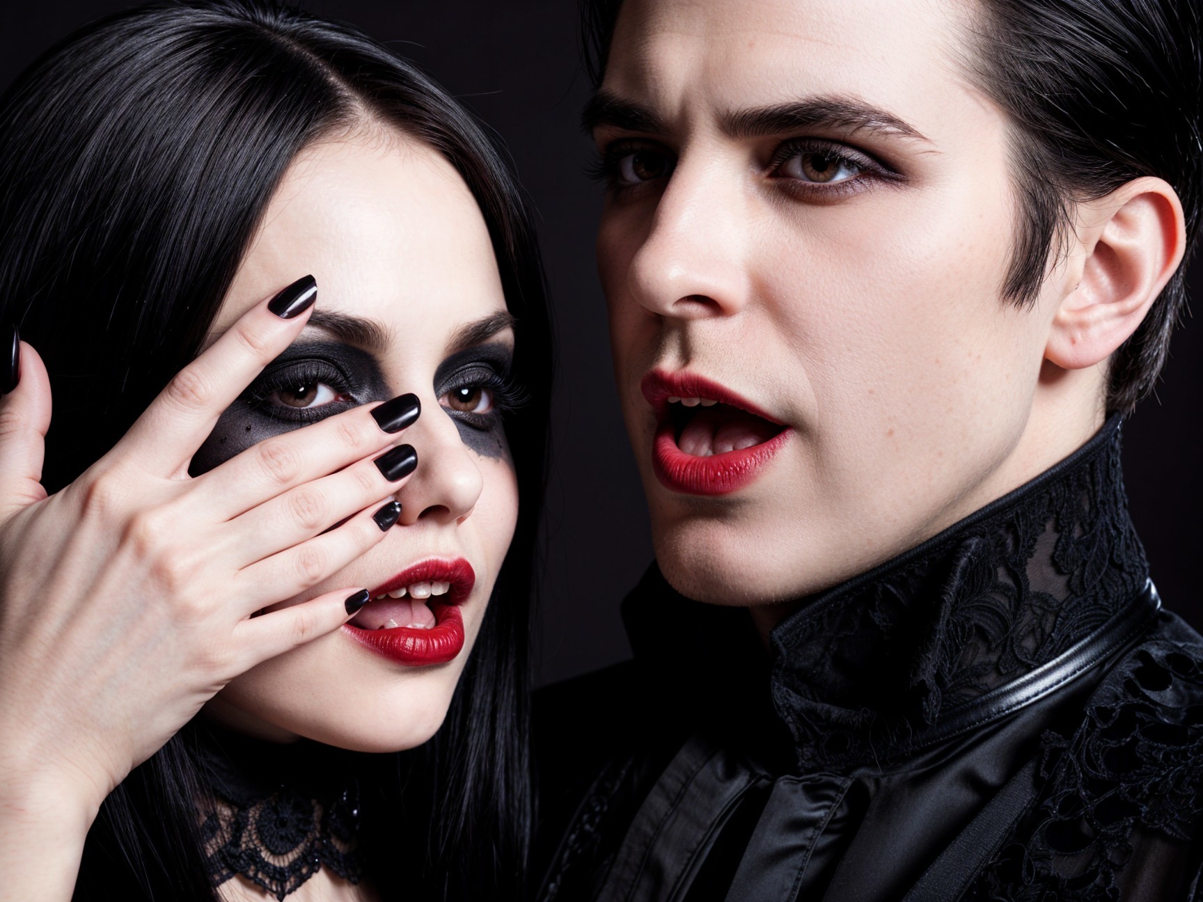 Gothic Portrait of Two Individuals with Bold Makeup