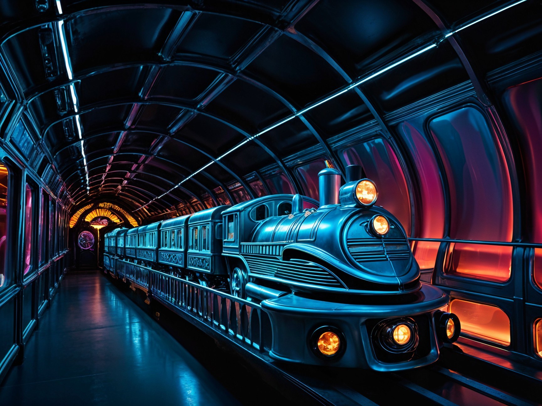 Futuristic Train in Illuminated Tunnel Setting