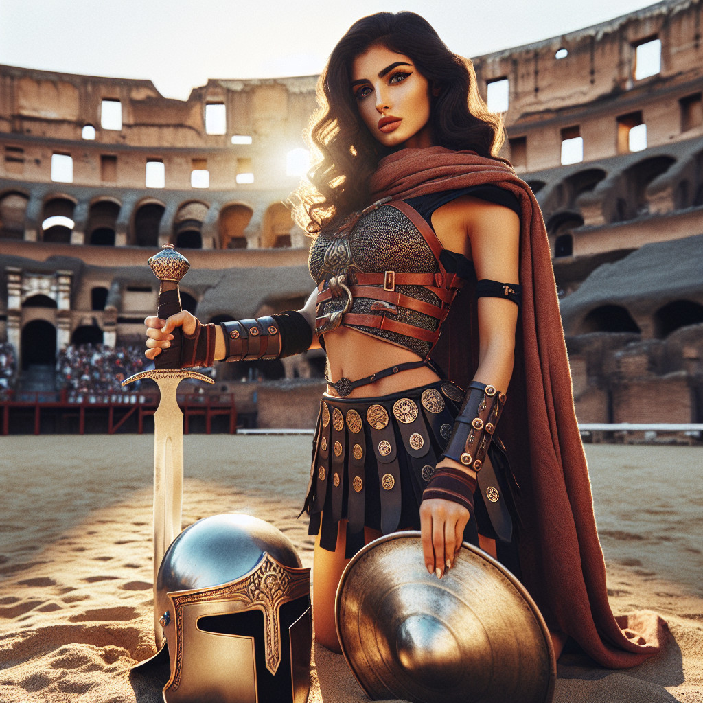 Warrior Woman in Ancient Coliseum Armor with Sword