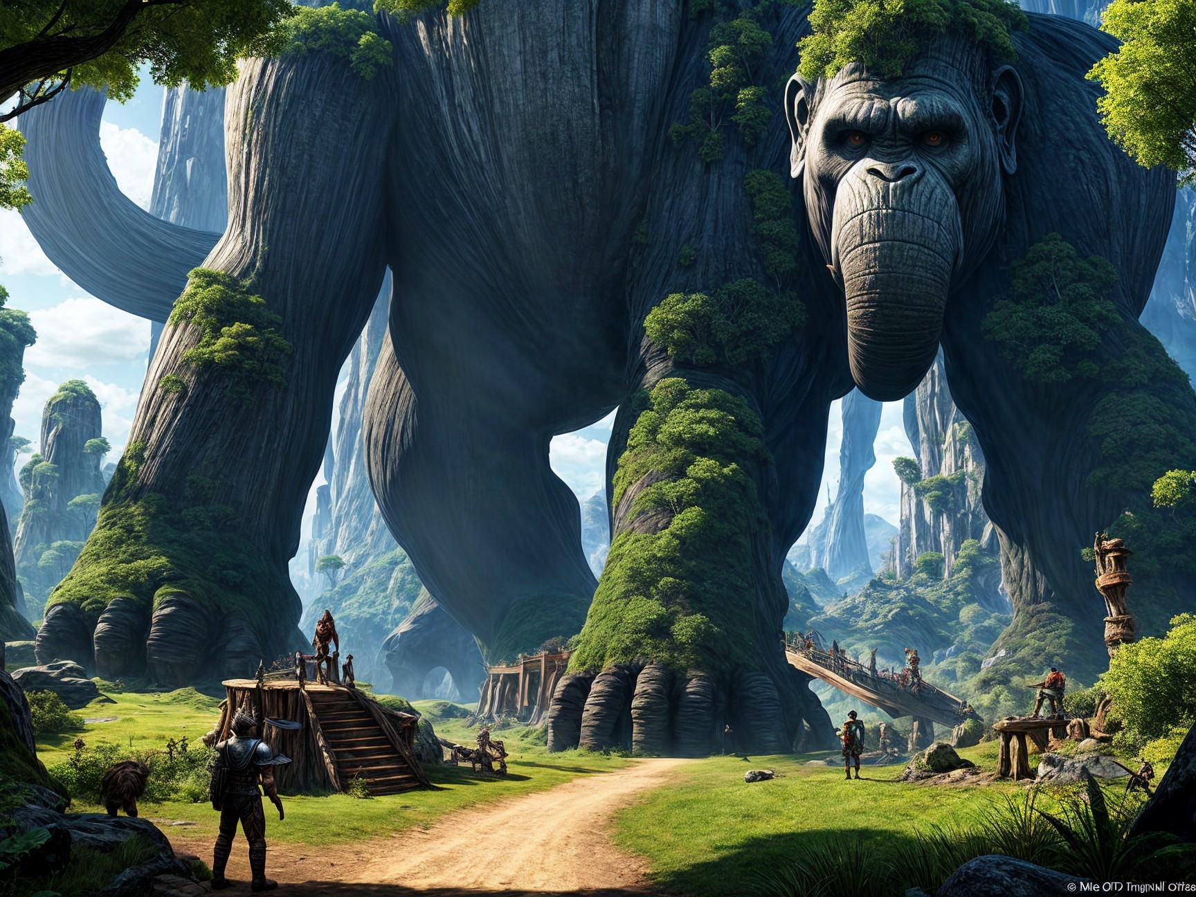 Gorilla-like Creature in a Lush, Fantastical Landscape