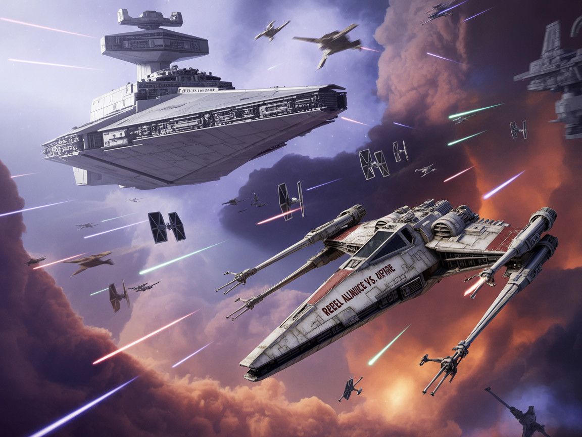 Dramatic Space Battle in a Vibrant Galaxy Scene