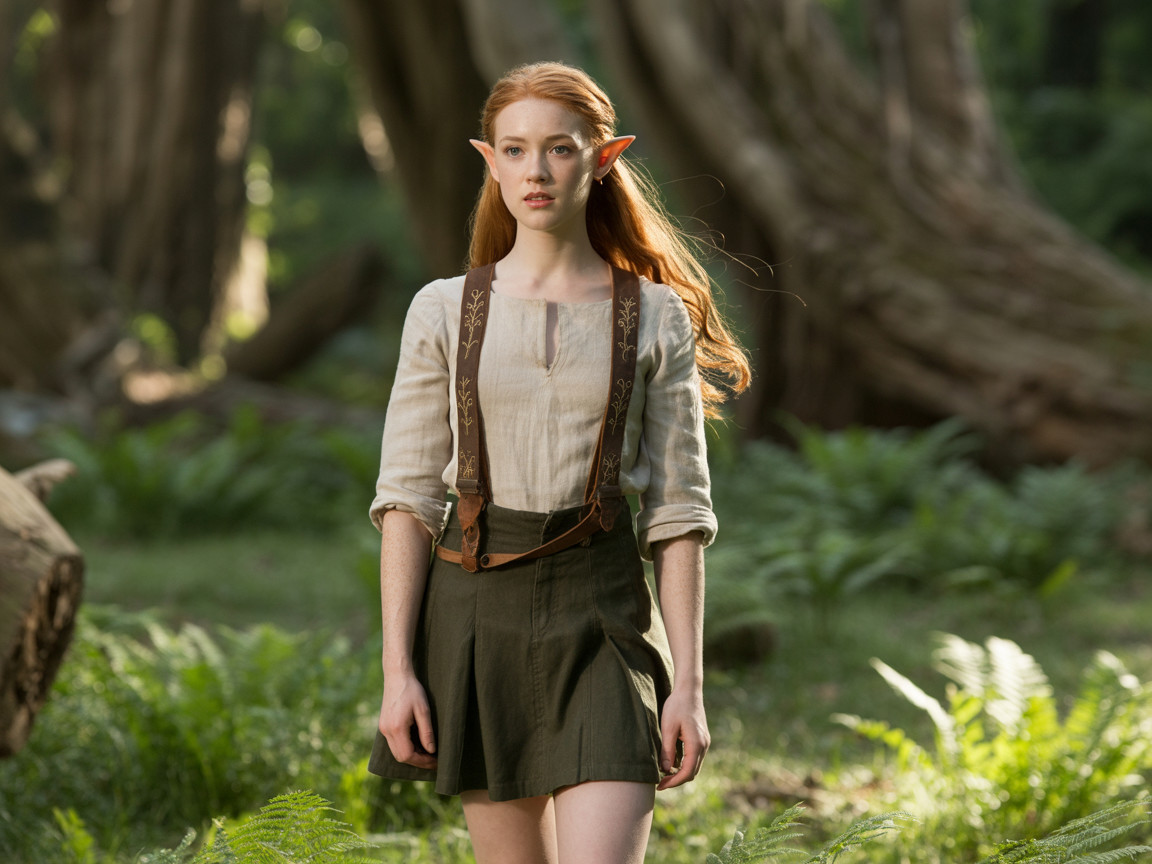 Young woman with pointed ears in a forest setting