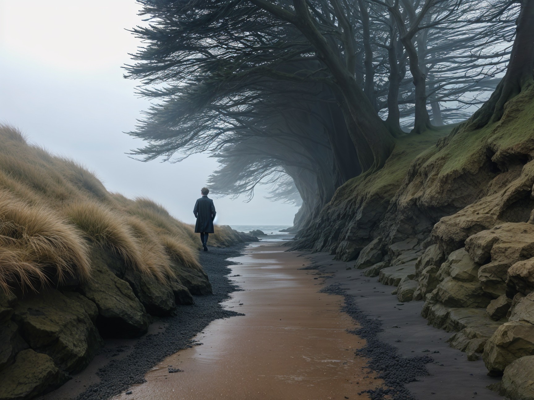 Misty Coastal Pathway of Solitude