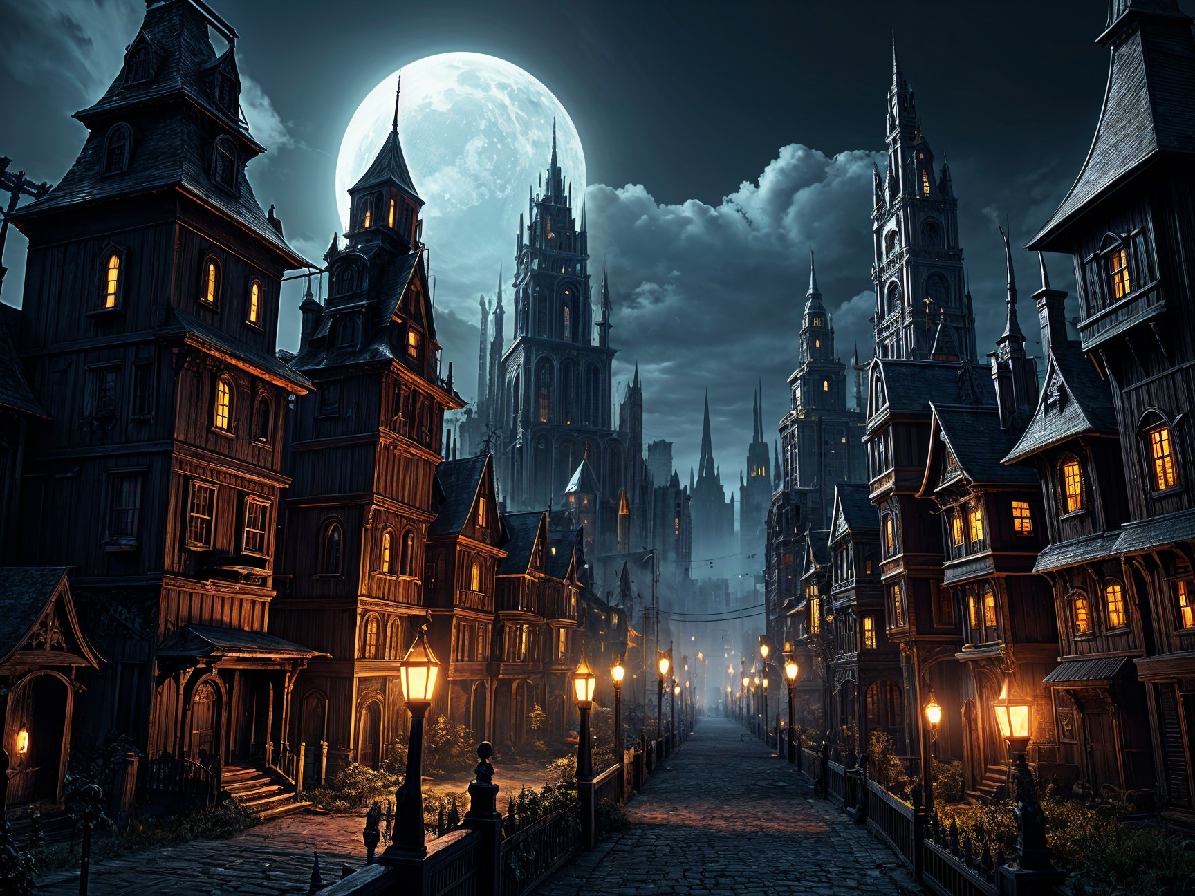 Gothic Street Under the Moonlight