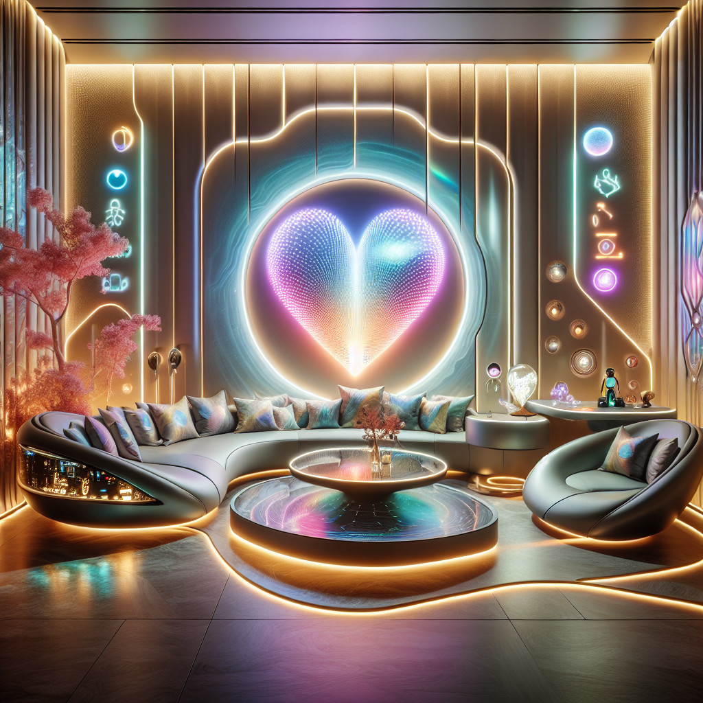 Futuristic Living Room with Neon Lights and Unique Decor