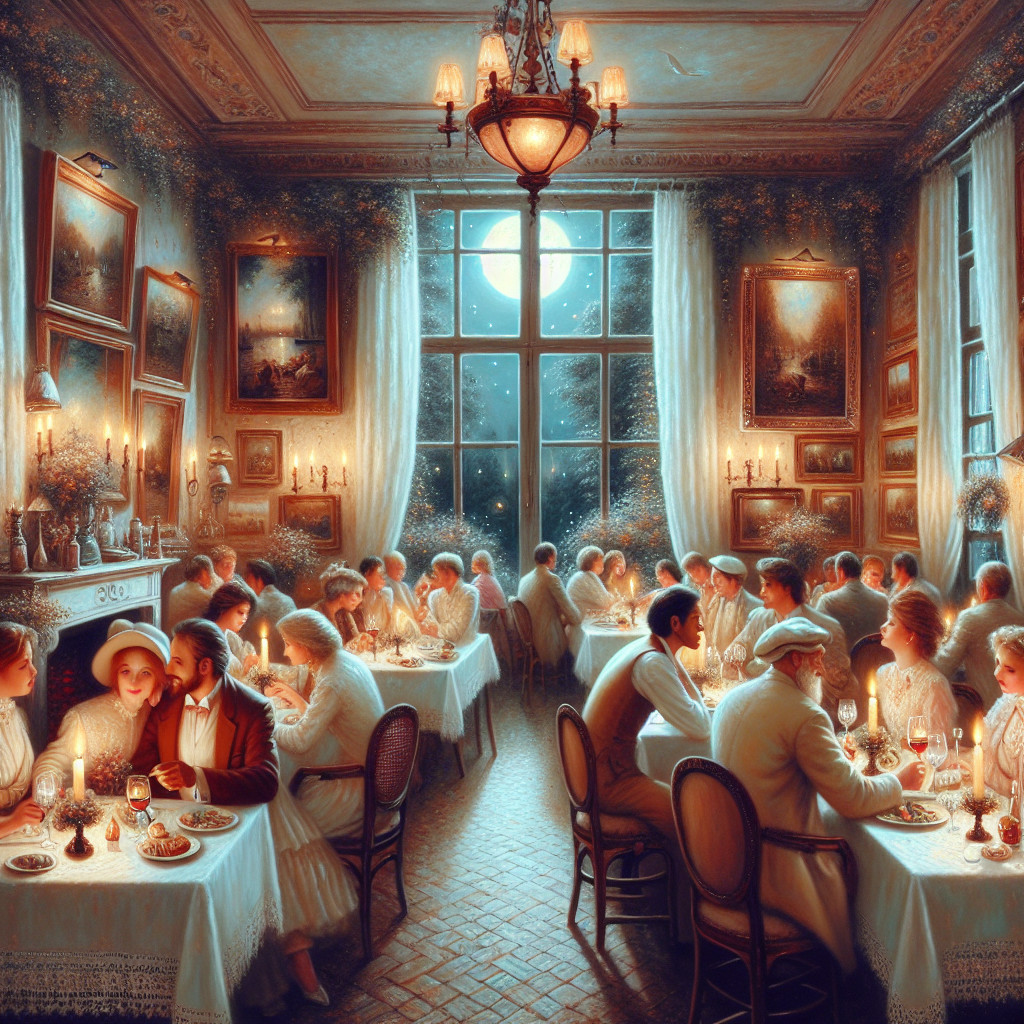 Elegant Banquet Scene with Vintage Attire and Decor