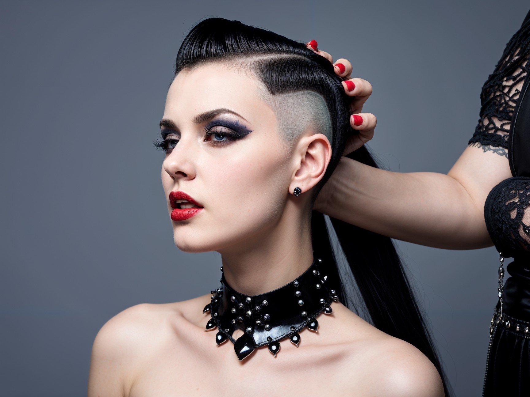 Model with Edgy Hairstyle and Bold Makeup Features