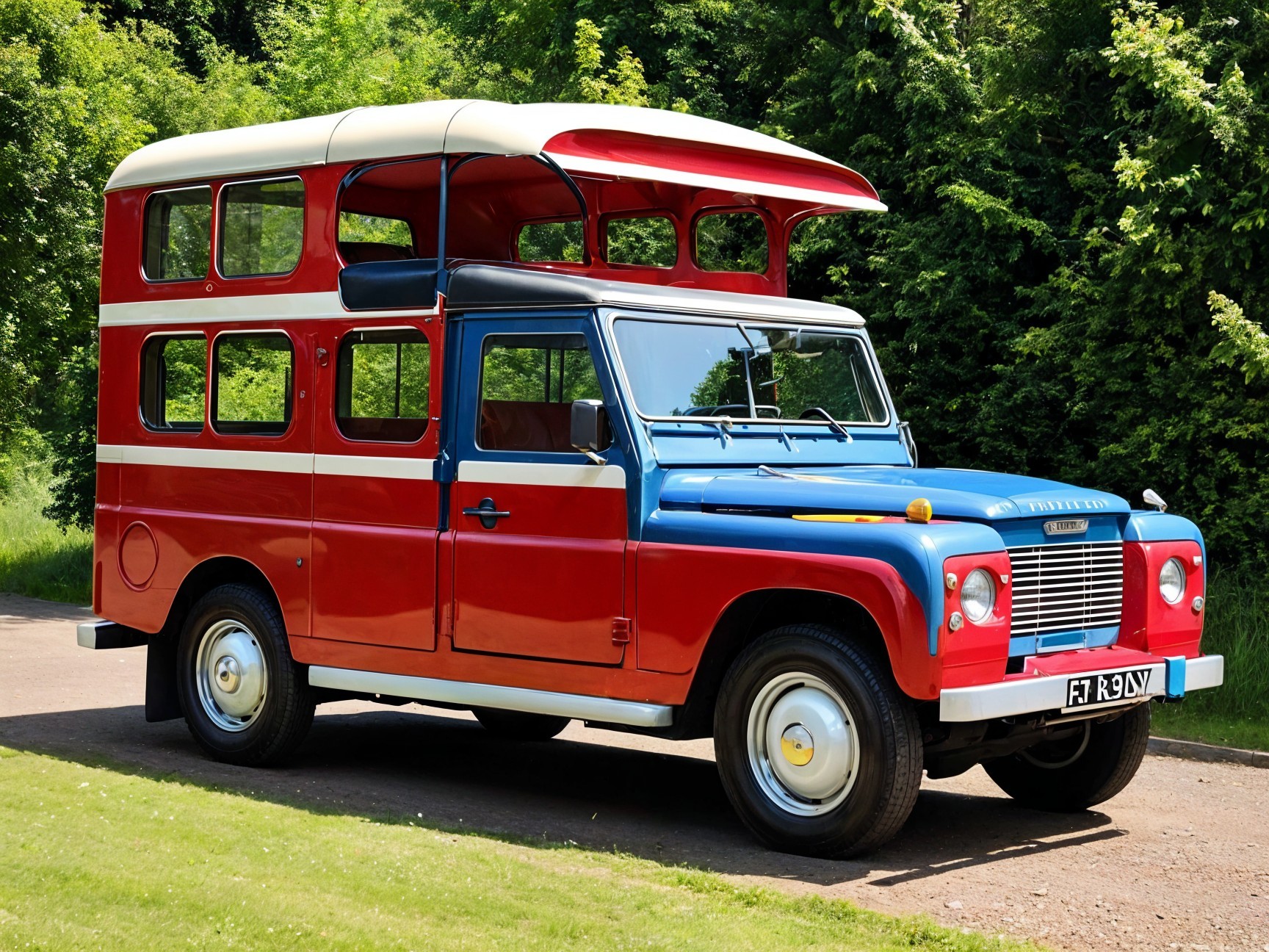 Retro Vehicle with Blue and Red Two-Tone Design