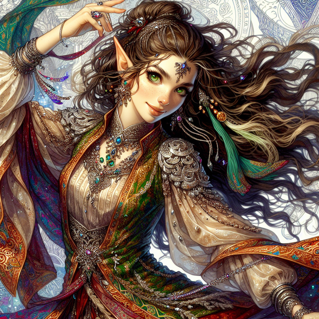Full-body portrait of a beautiful female elf in fantasy setting