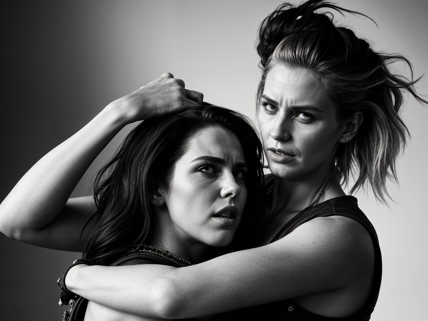 Emotional Embrace of Two Women in Monochrome Tones