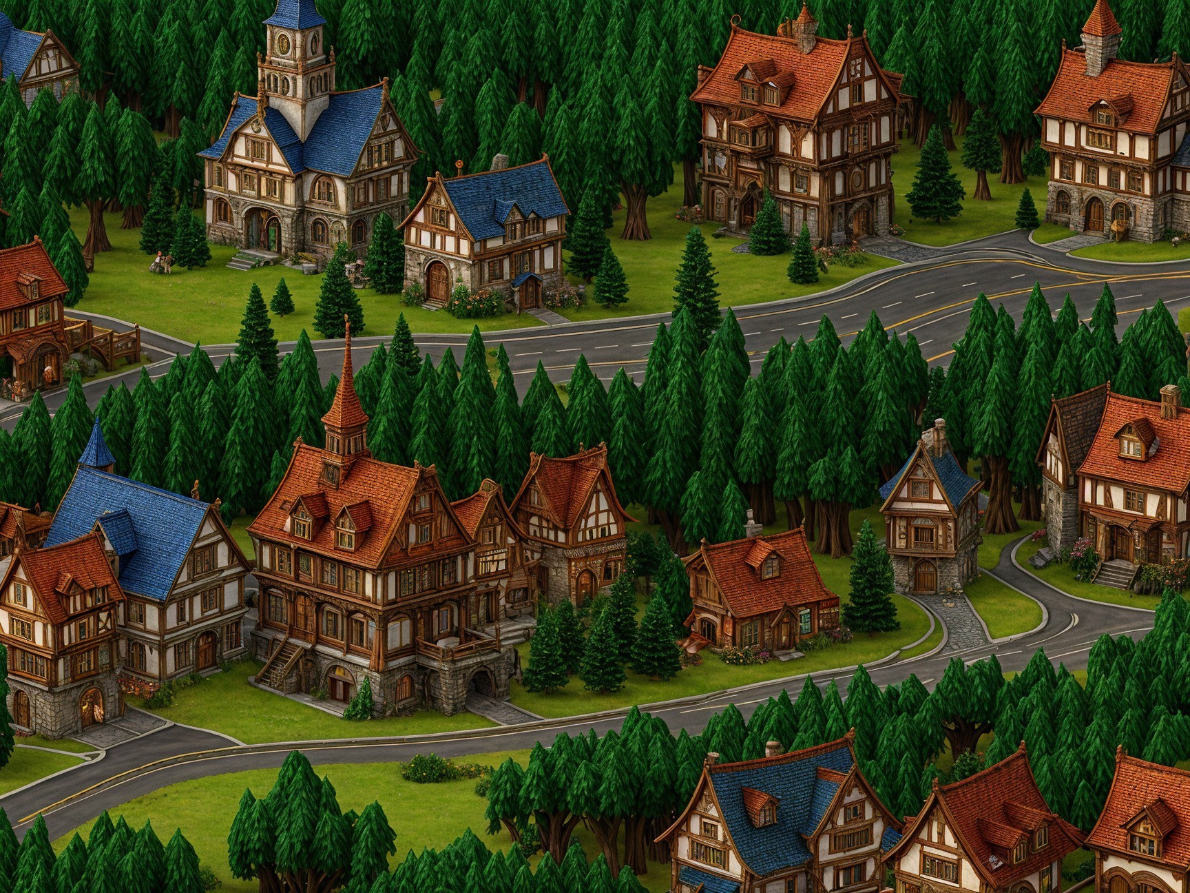Charming Village Scene with Diverse Architectural Designs