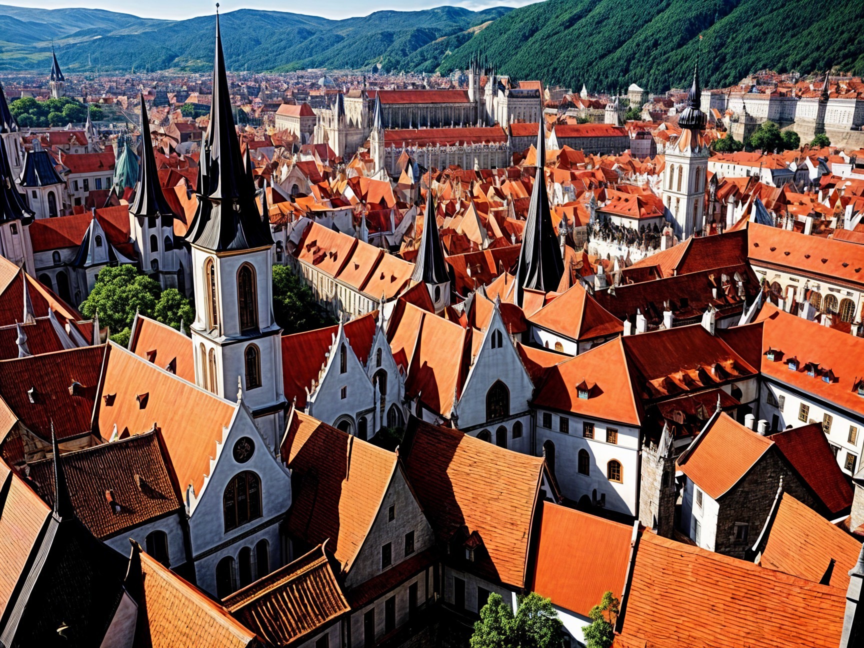 Panoramic View of a Picturesque Town with Red Roofs