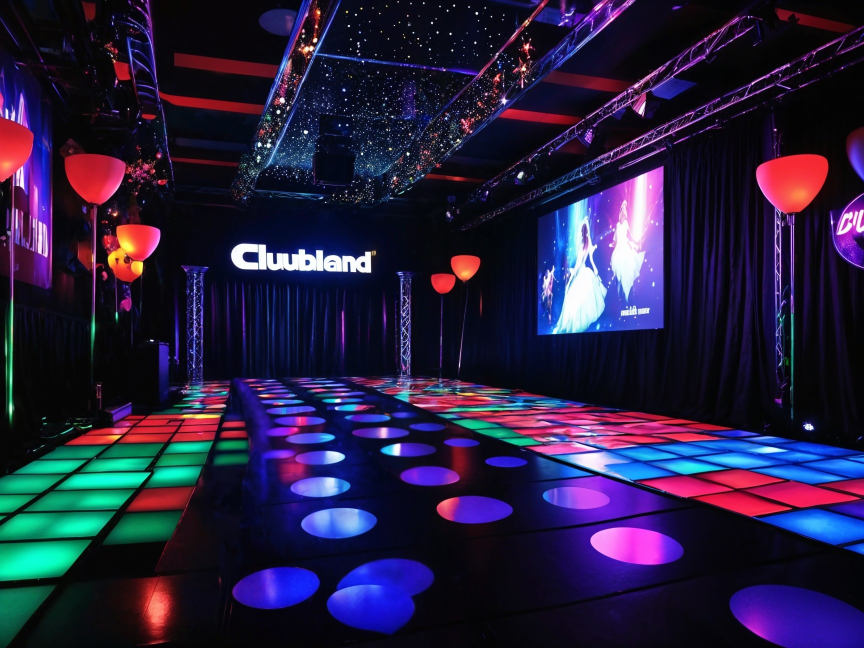 Vibrant Dance Floor with Colorful LED Tiles and Decor