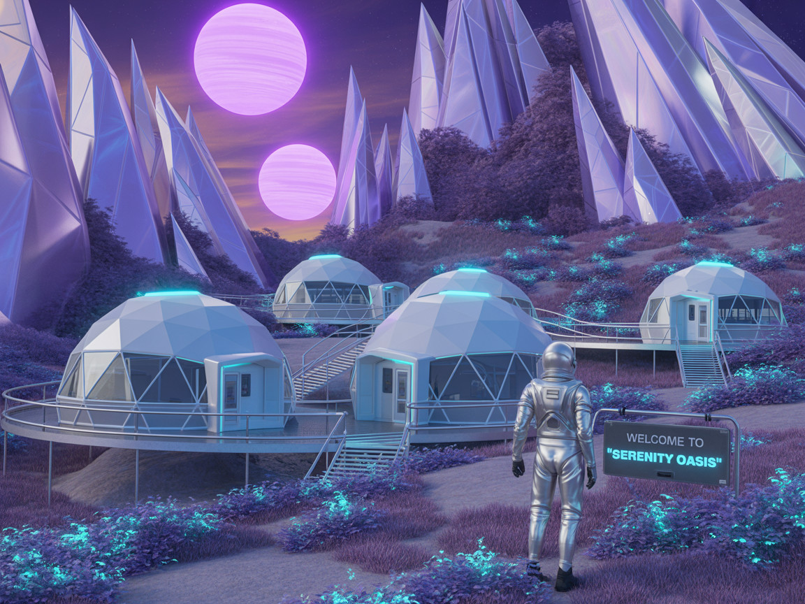 Alien Landscape with Futuristic Geodesic Domes