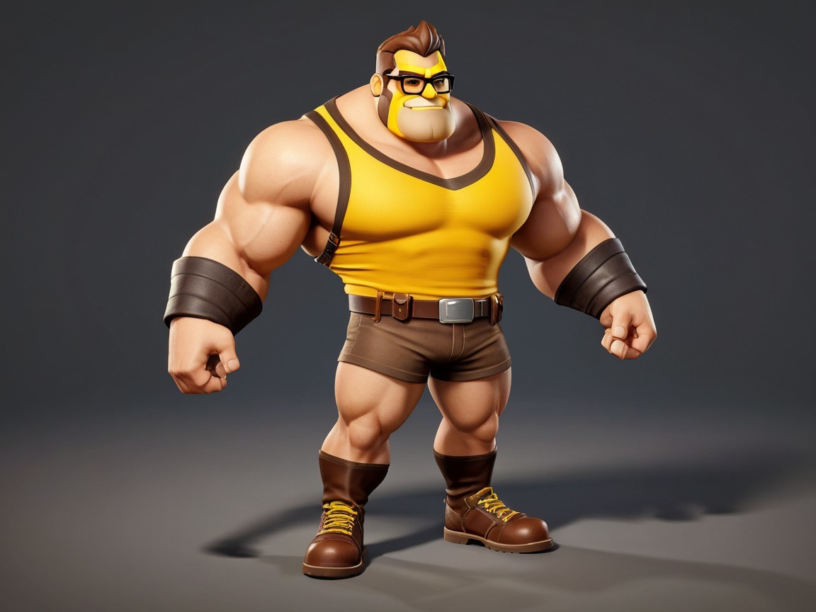 Cartoon Character in Yellow Tank Top and Brown Shorts