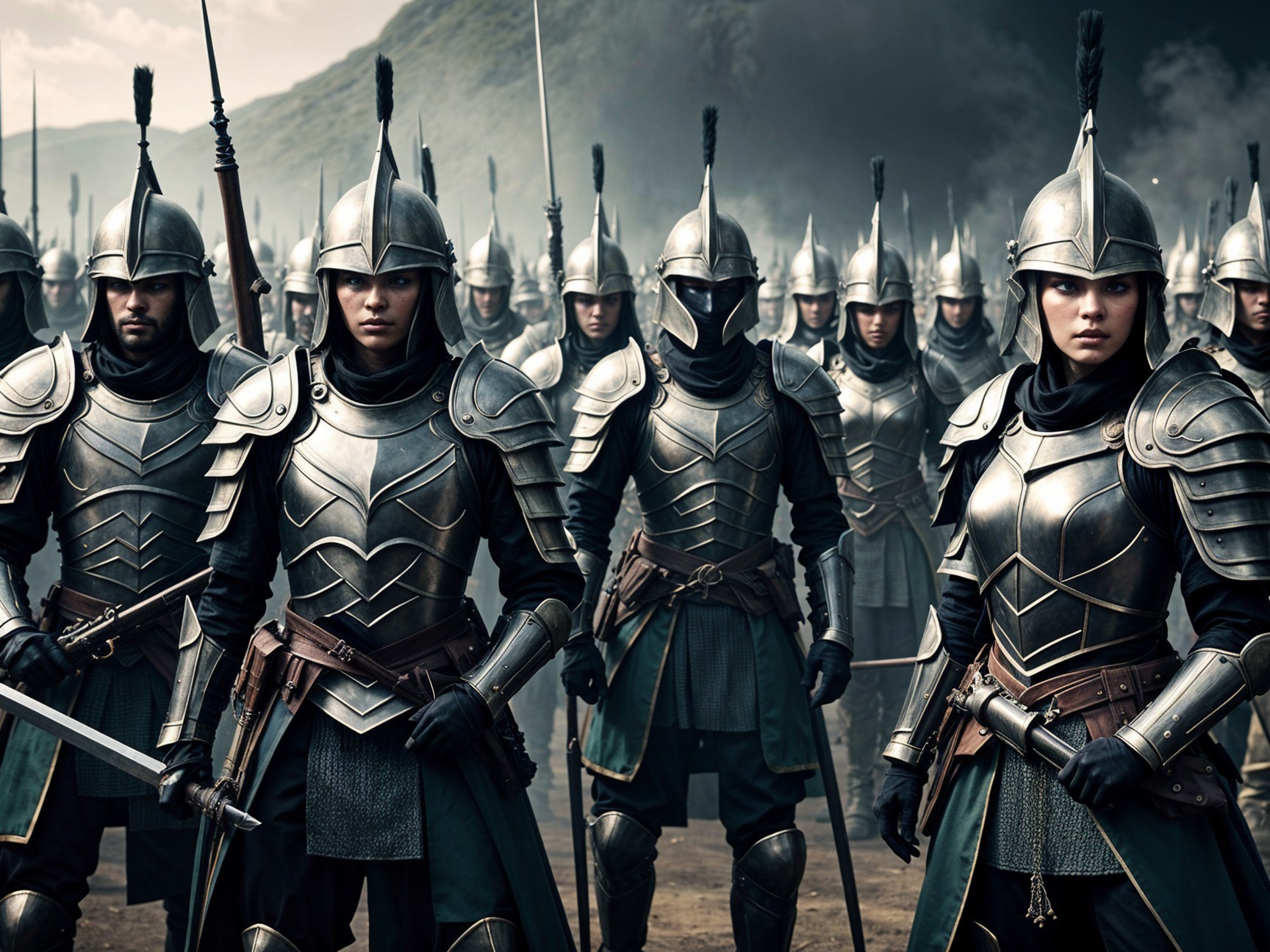 Armored Warriors in Dramatic Mountain Landscape