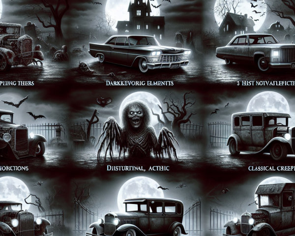 Dark Collage of Classic Horror Elements in Graveyard