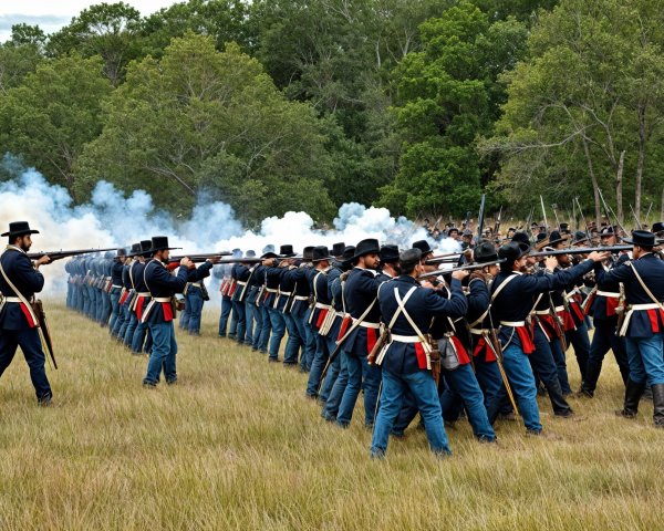 Civil War Soldiers in Formation with Muskets