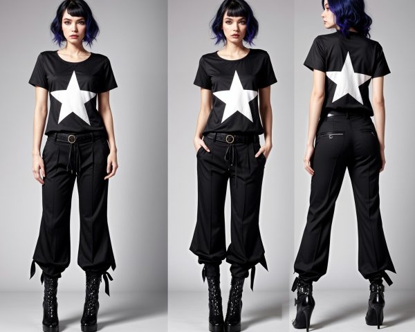 Stylish Black Outfit with Star T-Shirt and Tailored Pants