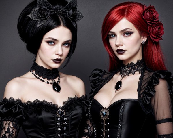 Gothic Aesthetic: Two Women in Elegant Black Dresses