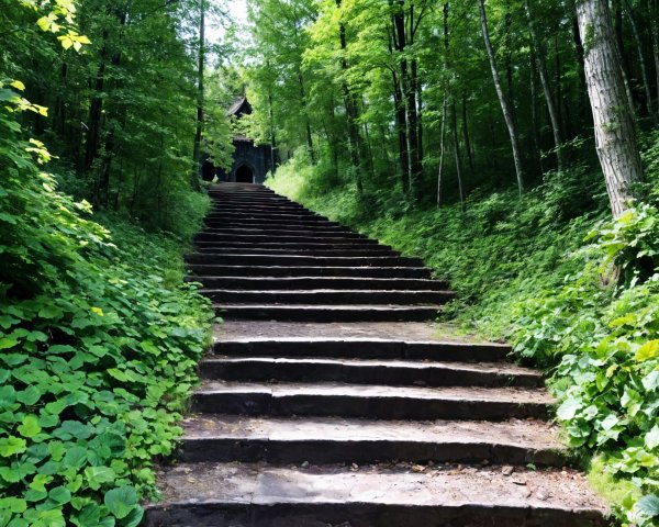 Winding Stone Staircase in a Lush Green Forest
