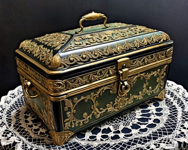 Ornate vintage box with floral designs and gold accents