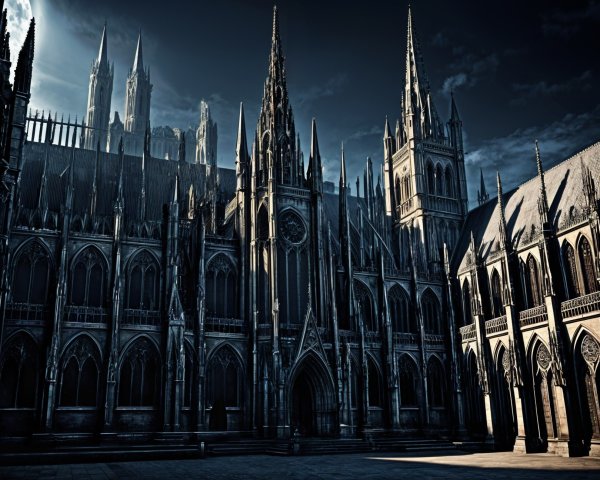 Gothic Cathedral with Spires and Intricate Architecture
