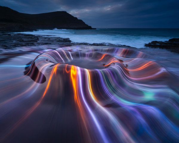 Twilight Coastal Scene with Colorful Tide Pool