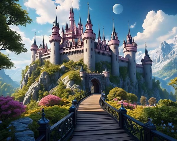 Majestic castle on rocky cliff with lush landscape