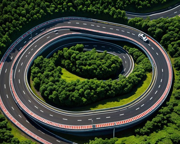 Aerial View of Winding Highway Through Lush Greenery