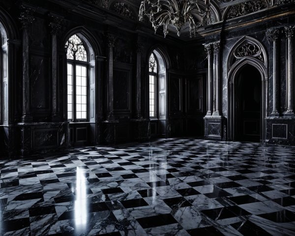 Opulent Dimly Lit Room with Black Marble Flooring