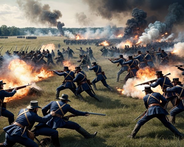 Dramatic Battlefield Scene with Soldiers in Combat