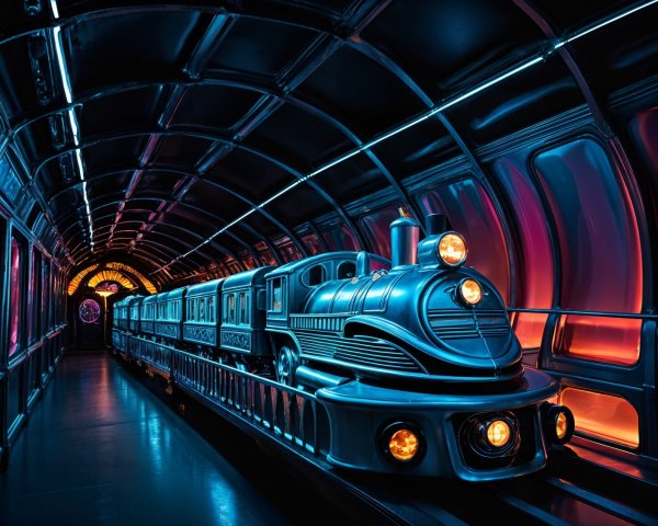 Futuristic Train in Illuminated Tunnel Setting