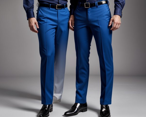 Stylish Male Models in Blue Trousers and Fitted Shirts