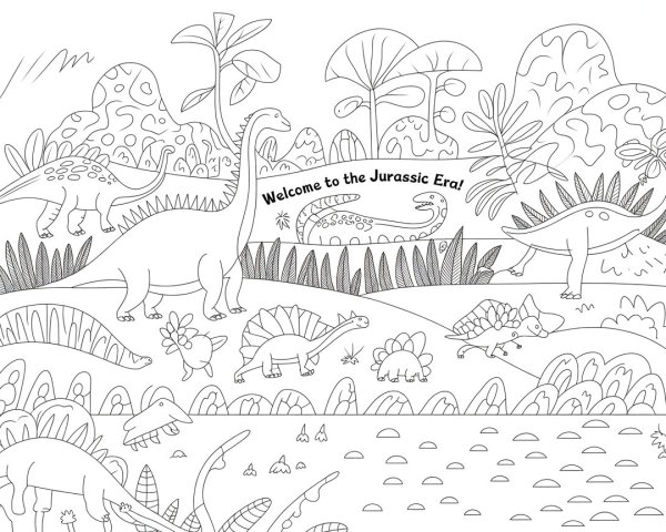 Whimsical Black-and-White Jurassic Era Illustration